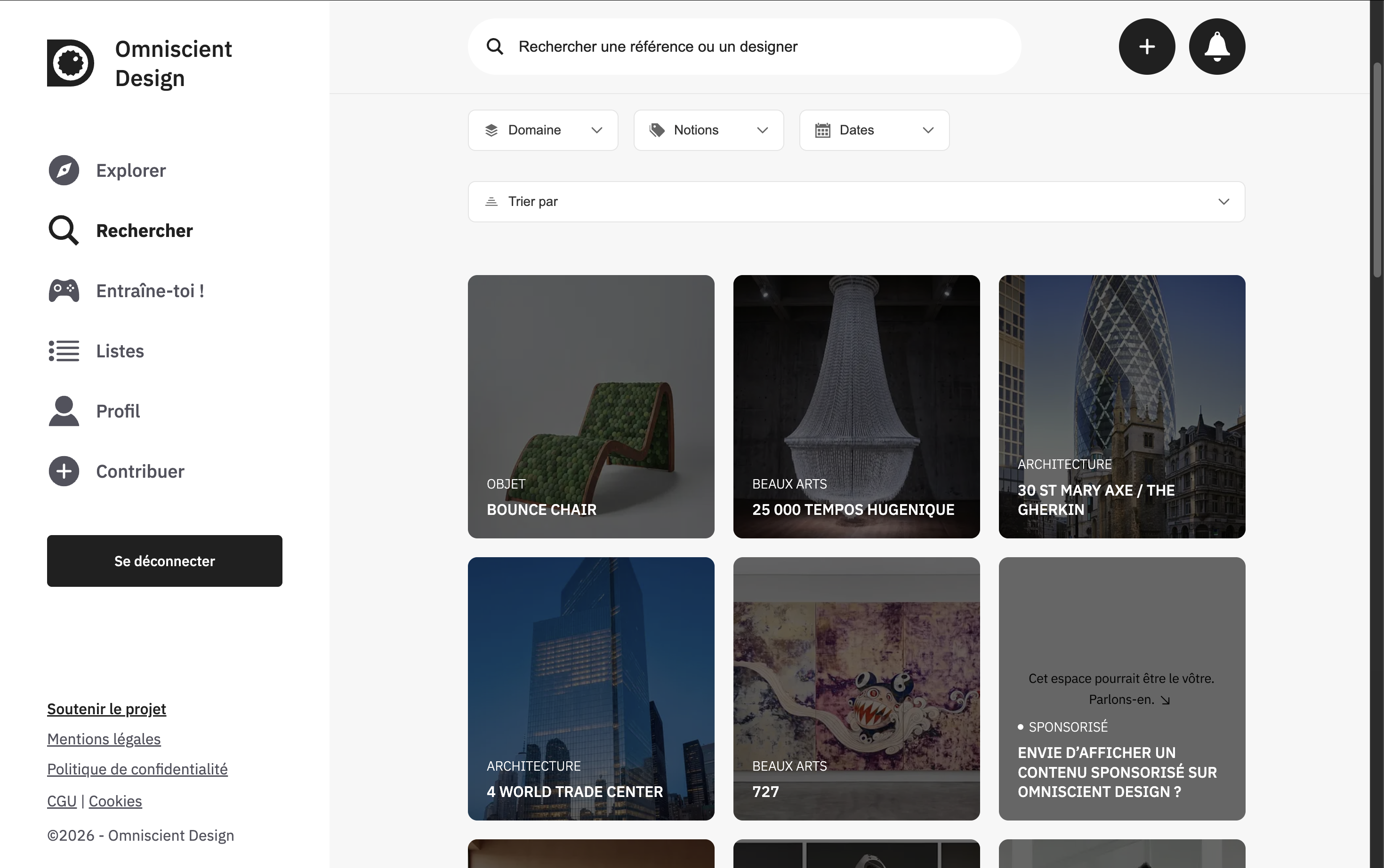 Intégration publicitaire sur la page de recherche d'Omniscient Design